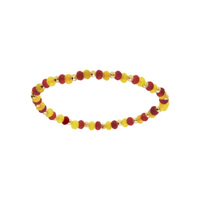 Bracelet extensible jade jaune et agate orange véritable et boules acier doré