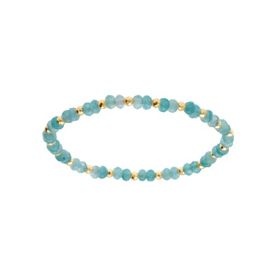 Bracelet extensible jade bleue véritable et boules acier doré