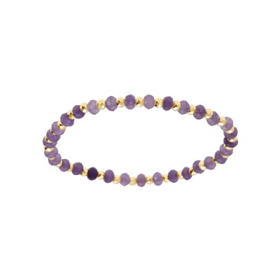 Bracelet extensible amethyste véritable et boules acier doré