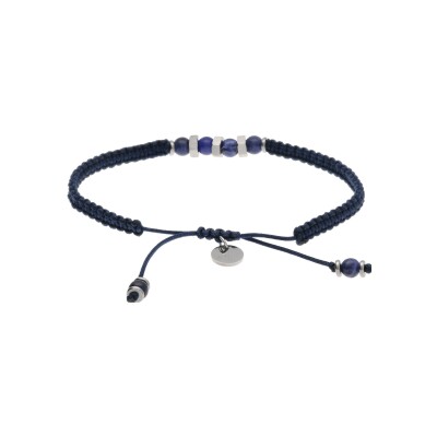 Bracelet acier junior cordon régalble bleu et 4 boules bleu