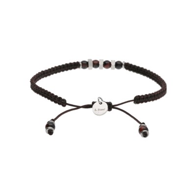 Bracelet acier junior cordon régalble marron 4 boules marron