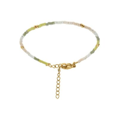 Bracelet acier doré verre nacré ton vert 16+3cm