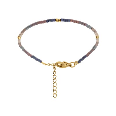 Bracelet acier doré verre nacré ton bleu 16+3cm