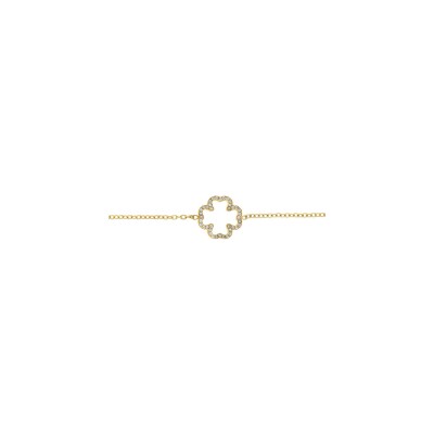 Bracelet acier doré fleur contour oxydes blancs 16+3cm