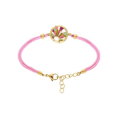Bracelet acier doré jaune stella mia résine rose et violet cordon fushia 16+3cm