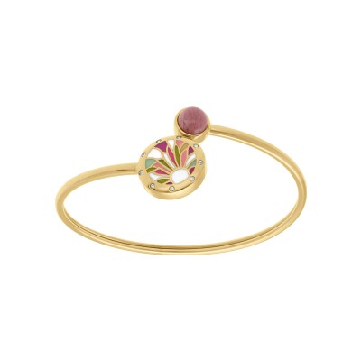 Bracelet acier doré jaune stella mia jonc flexible résine blanc rose et violet