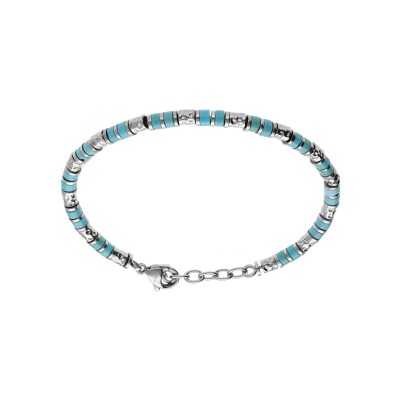 Bracelet acier rondelles howlite bleu 19+3cm