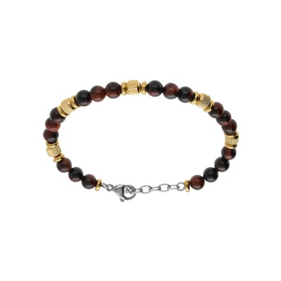 Bracelet acier oeil de tigre marron et doré jaune 19+3cm