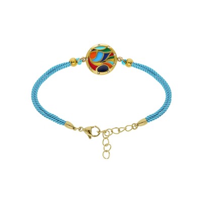 Bracelet acier doré jaune stella mia résine multicouleur cordon bleu 16+3cm