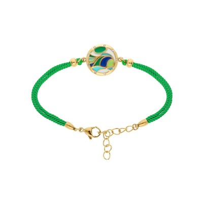 Bracelet acier doré jaune stella mia résine multicouleur cordon vert 16+3cm