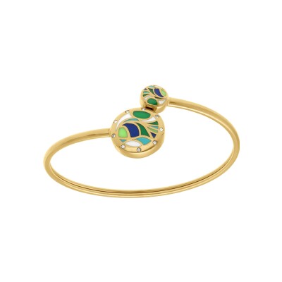 Bracelet acier doré jaune stella mia jonc flexible résine verte et bleu
