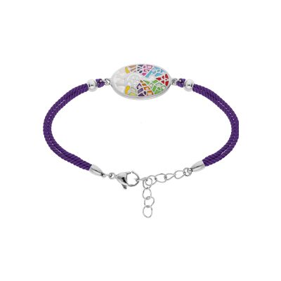 Bracelet acier stella mia paon résine multi couleur et nacre cordon mauve 16+3cm