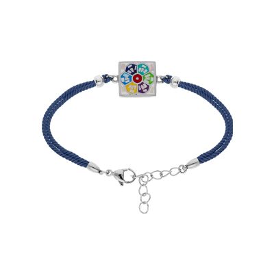 Bracelet acier stella mia mosaique résine multi couleur et nacre cordon bleu 16+3cm