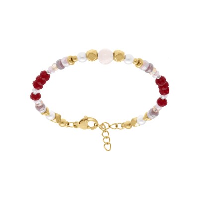 Bracelet acier doré boules 4mm verre faceté perles imitation et quartz 6mm véritable 16.5+3cm