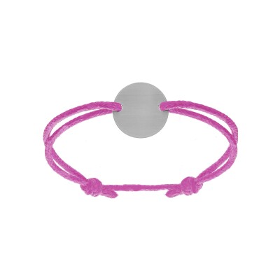 Bracelet cordon rose réglable rondelle acier