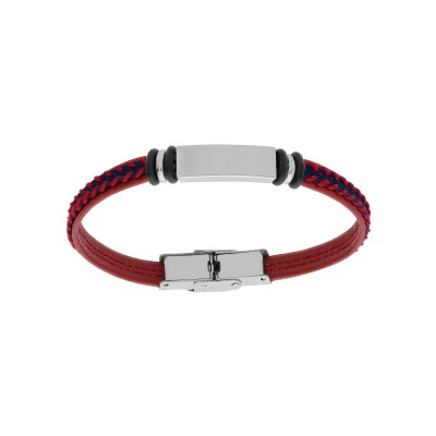 Bracelet junior acier et cuir bovin rouge 16cm réglable à graver