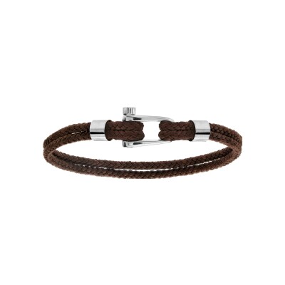 Bracelet acier et cordon marron fermoir visse 19,5cm