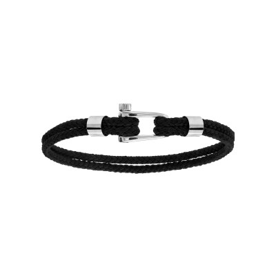 Bracelet acier et cordon noir fermoir visse 19,5cm