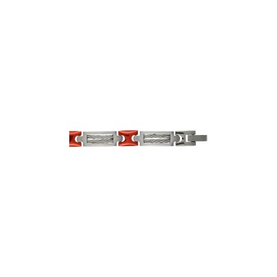Bracelet acier double cable maille h pvd rouge 21cm réglable