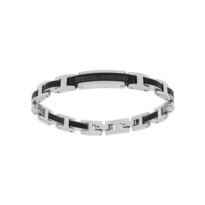 Bracelet acier et pvd noir plaque idd pierres noires 19+1cm réglable