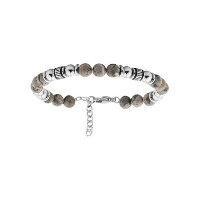 Bracelet acier boules jaspe gris véritable 19+3cm