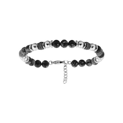 Bracelet acier boules obsidienne véritable 19+3cm