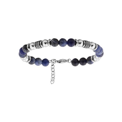 Bracelet acier boules sodalite véritable 19+3cm