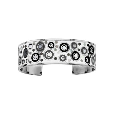Bracelet acier stella mia motif rond résine noire et blanche avec nacre diam 59mm interieur