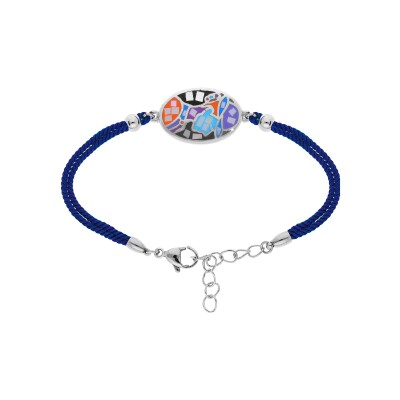Bracelet acier stella mia motif ovale visage multi couleurs et nacre cordon bleu marine 16+3cm