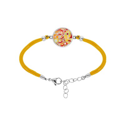 Bracelet acier stella mia pastille ronde soleil jaune orangé avec nacre cordon 16+3cm