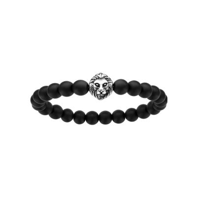 Bracelet extensible pierre de lave noire avec tête de lion