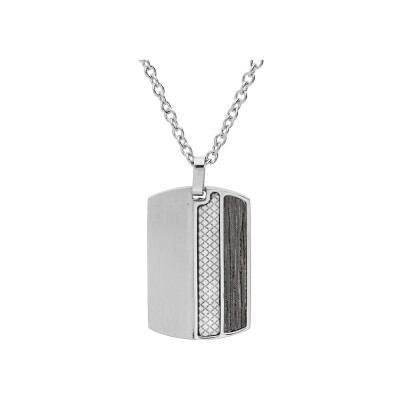 Collier acier pendentif rectangulaire avec croisillons et bande aspect bois 50+5cm