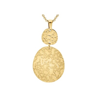 Collier acier et pvd doré pendentif embossé 42+4cm