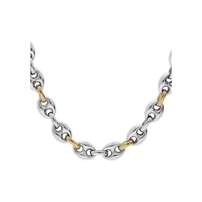 Collier acier et dorure jaune grain de café prestige bombée 54cm
