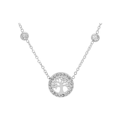 Collier acier avec infini et arbre de vie et oxydes blancs sertis 41+5cm