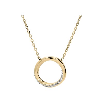 Collier acier et pvd doré cercle avec oxydes blancs sertis 40+4cm