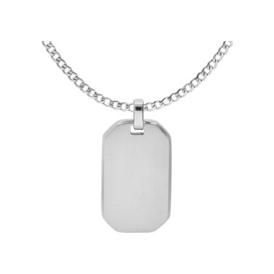 Collier acier chaîne gourmette avec pendentif rectangulaire pans coupés 30 x 15mm 55+5cm