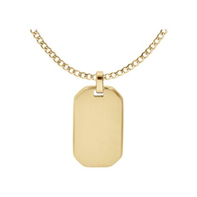 Collier acier et pvd doré chaîne gourmette avec pendentif rectangulaire pans coupés 30 x 15mm 55+5cm
