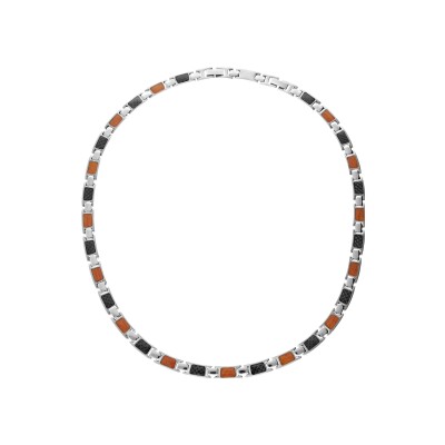 Collier acier et carbone et aspect bois 49cm + 4cm réglable double fermoir