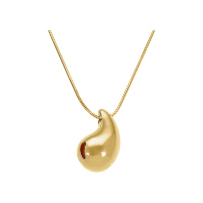 Collier acier doré pendentif petite goutte incurvée 18mm x 10mm 41+5cm