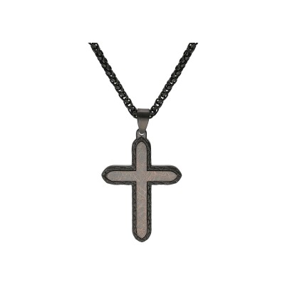 Collier acier patiné avec croix marron 40x30mm 60cm