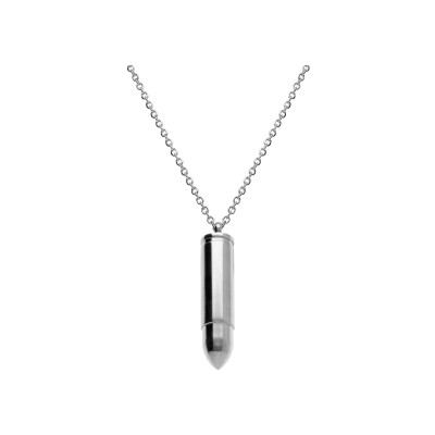 Collier acier pendentif balle de fusil porte poudre 10 x 42mm 55+5cm