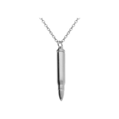 Collier acier pendentif balle de fusil porte poudre 7 x 43mm 55+5cm