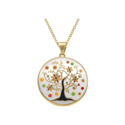Collier acier doré jaune stella mia arbre de vie résine 45+10cm