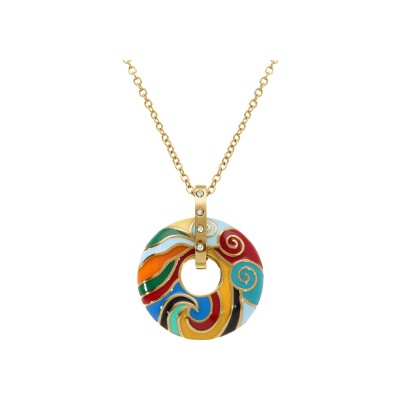Collier acier doré stella mia anneau résine multi couleur 45+10cm