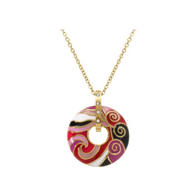 Collier acier doré stella mia anneau résine rouge 45+10cm