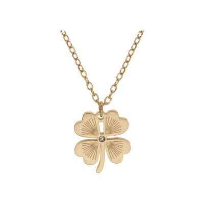 Collier acier doré trèfle avec 1 oxyde blanc 39+4cm