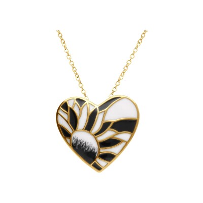 Collier acier doré stella mia coeur résine blanc et noir 45+10cm