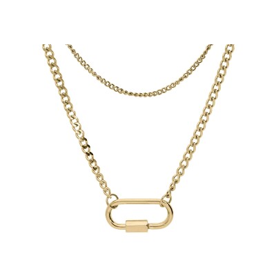 Collier acier et pvd doré double rang avec mousqueton vissé 39+5cm