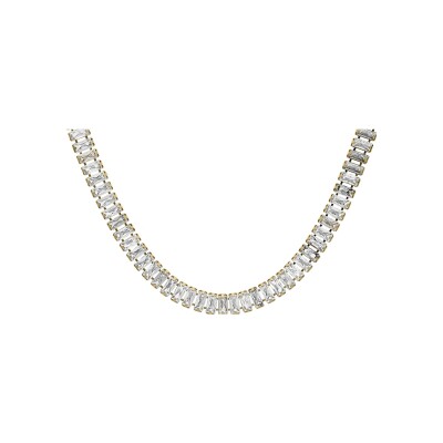 Collier acier et pvd doré oxydes blancs sertis double fermoir 44cm réglable 40cm